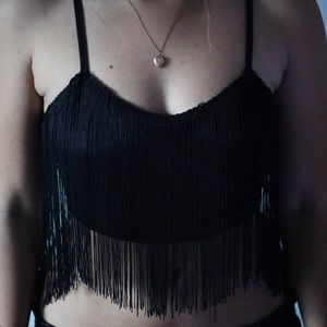 Black crop top with fringe